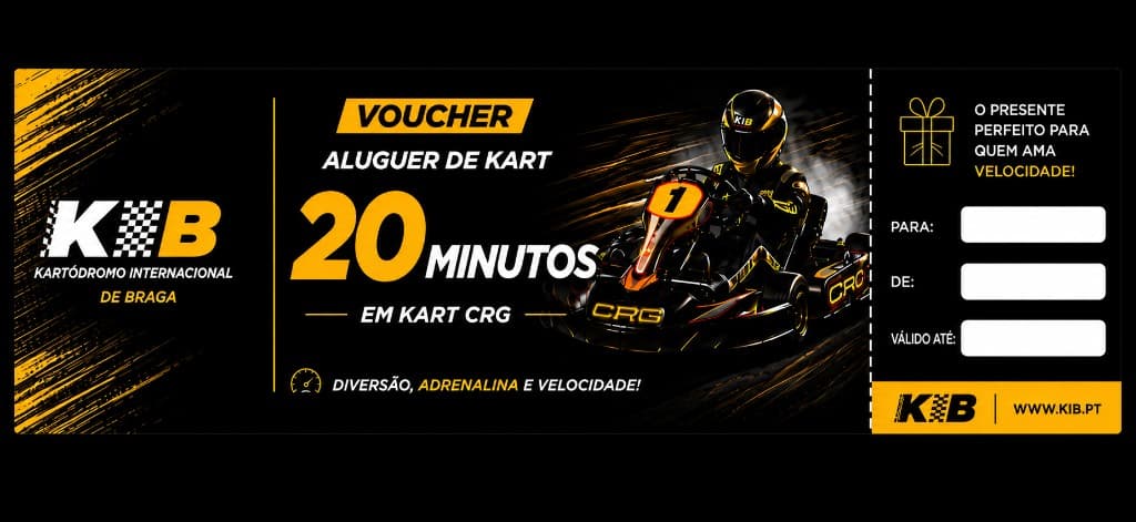 Voucher de oferta — 20 minutos em kart CRG no Kartódromo Internacional de Braga