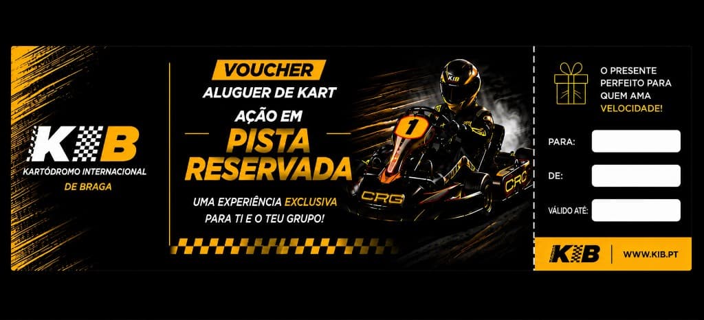 Voucher de oferta — ação em pista reservada no Kartódromo Internacional de Braga